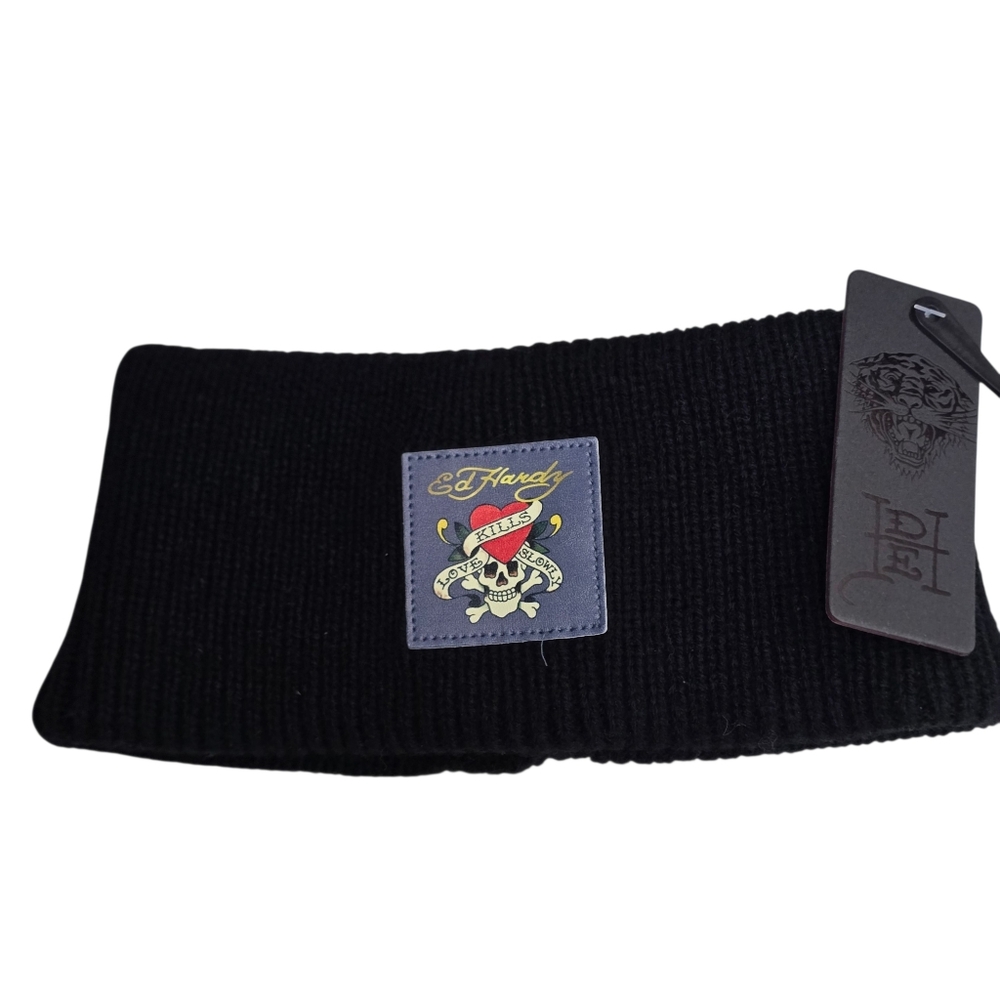 Ed Hardy Love Kills Slowly Winter Knit Headband Ear Warmer Y2K Tattoo Casual